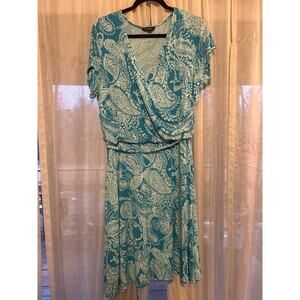Lands End Faux Wrap Plus Size Dress Aqua Women's 1X Spring
